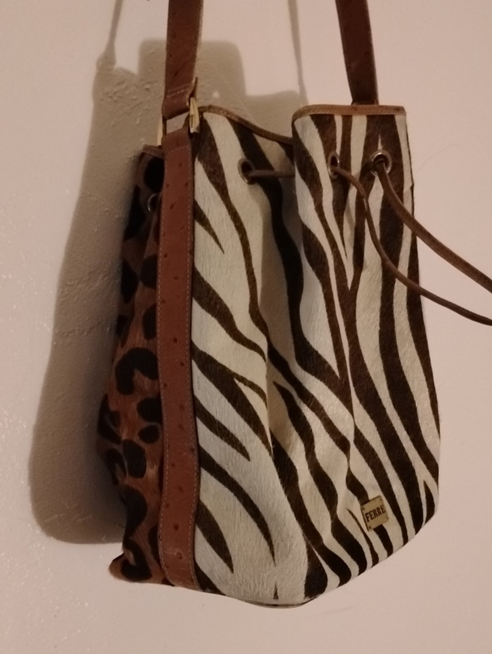 Gianfranco Ferre Zebra/ Leopard Real Fur Bucket Bag